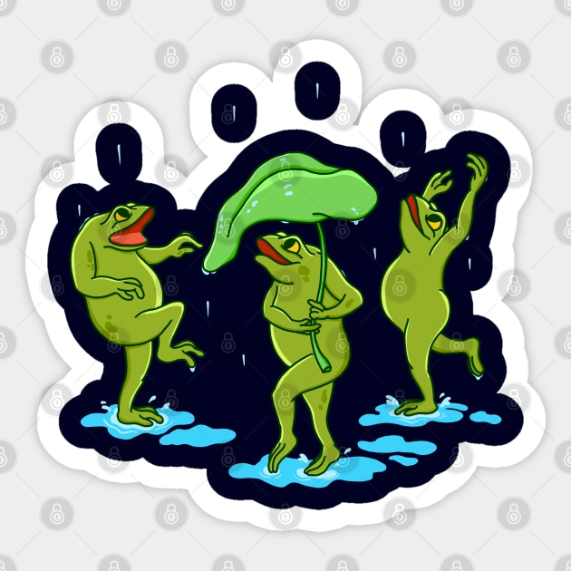 Frogs in the Rain Sticker by Kimprut